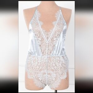 Mentionables - Satin & Eyelash Lace Romper - Something Blue